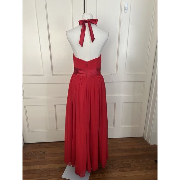 Azazie Halter Chiffon Maxi Bridesmaid Dress Womens Size A4 Red Classic Colorful - Picture 3 of 10